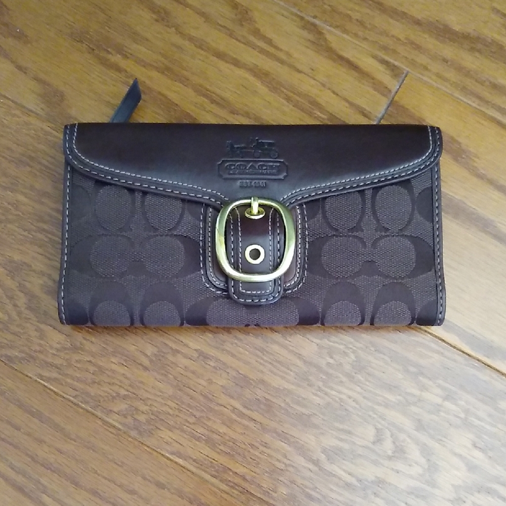 Coach Dark Brown Wallet with Gold Accent